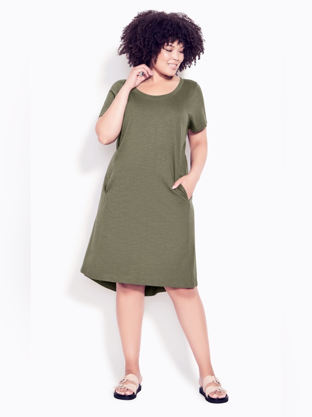 NWT Zim & Zoe Hello Sunshine Short Sleeve T-Shirt Dress, Size 14, Olive Green